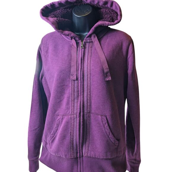 Eddie Bauer Hoodie Womens Medium Sherpa Lined Jacket Kangaroo Pockets Sweatshirt - Picture 1 of 13